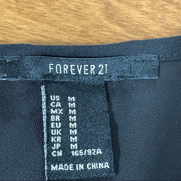 Forever 21 Black Sheer Mesh Embroidered Peplum Ruffle Sleeveless Blouse Top M - Picture 2 of 9